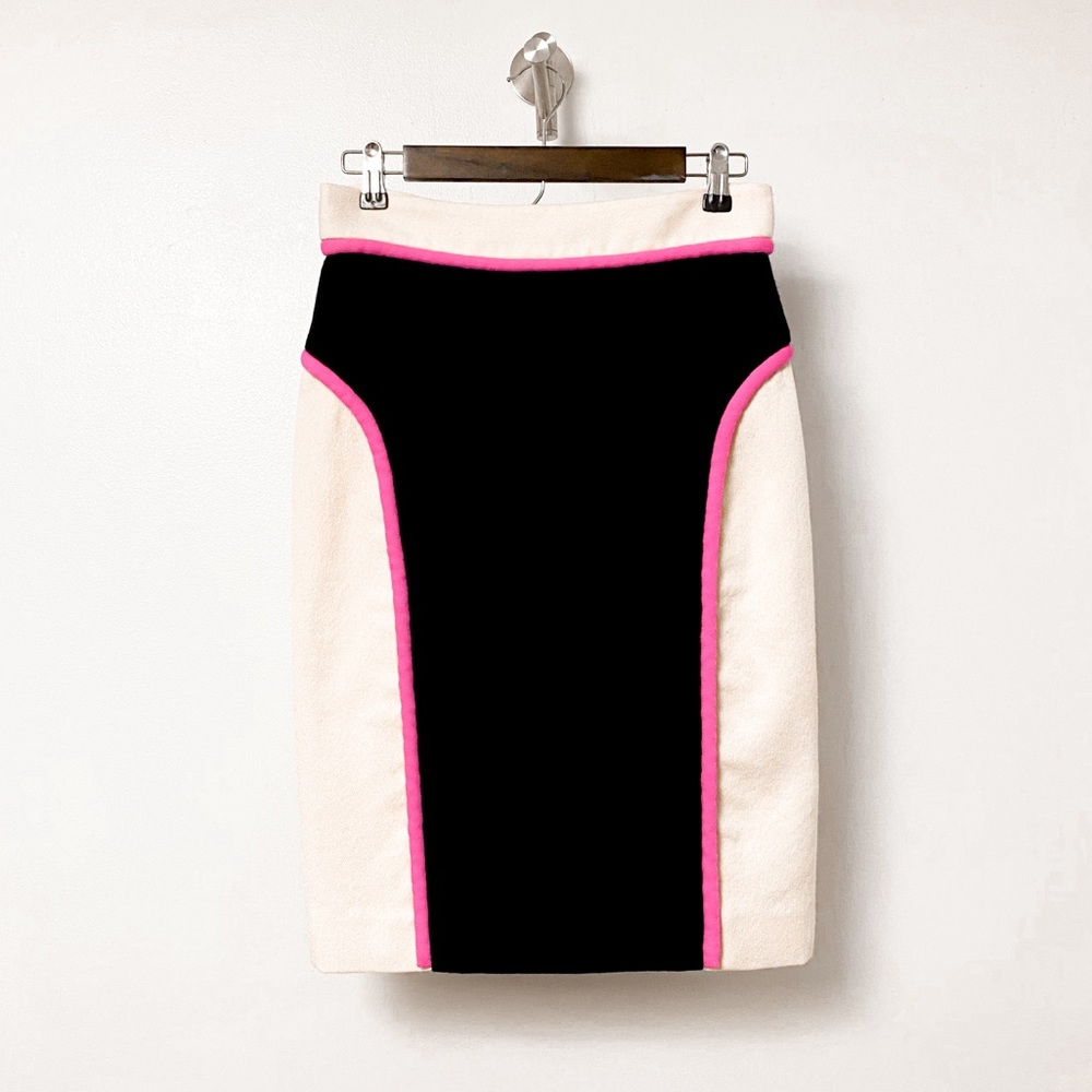 Milly of New York Wool A Line Spring Chic Color Block Skirt Black Hot Pink 6